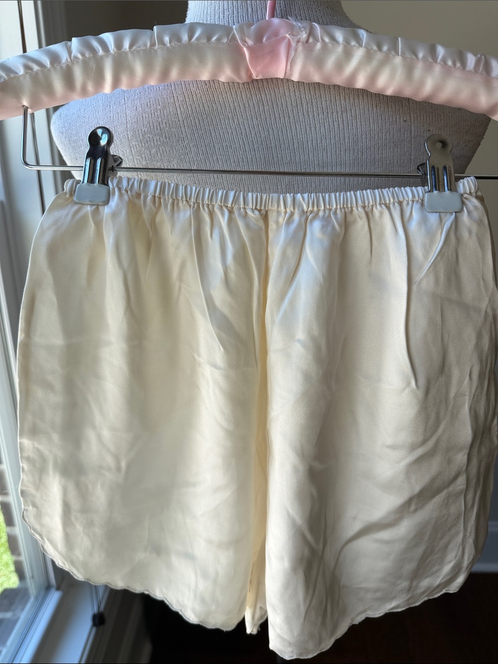 Silk-Look Cream Tap Panty Shorts with Embroidered Hem - Picture 2 of 4